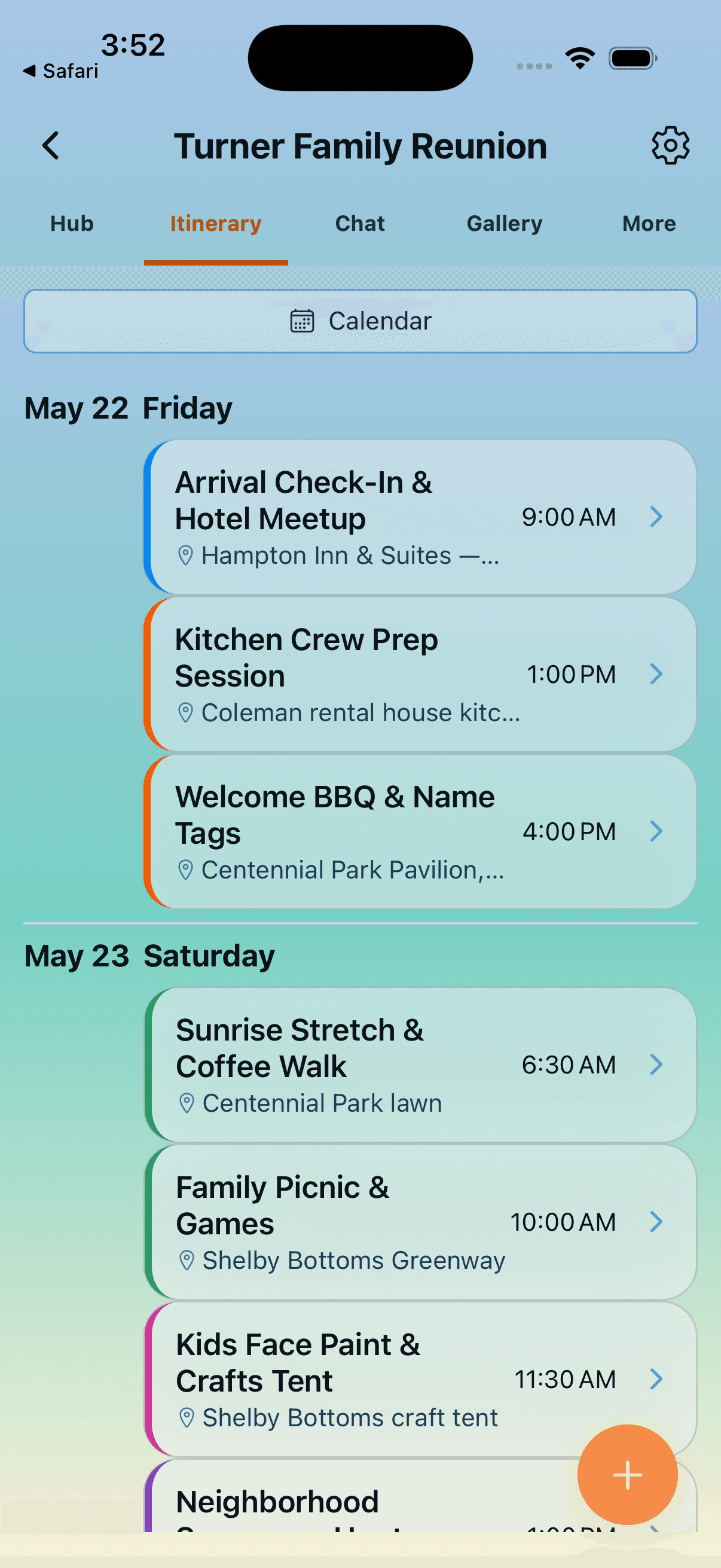 Breeze shared reunion schedule with events and RSVPs